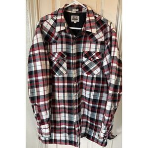Ely Cattleman Mens LT Red Plaid Pearl Snap Flannel Pocketed Jacket
